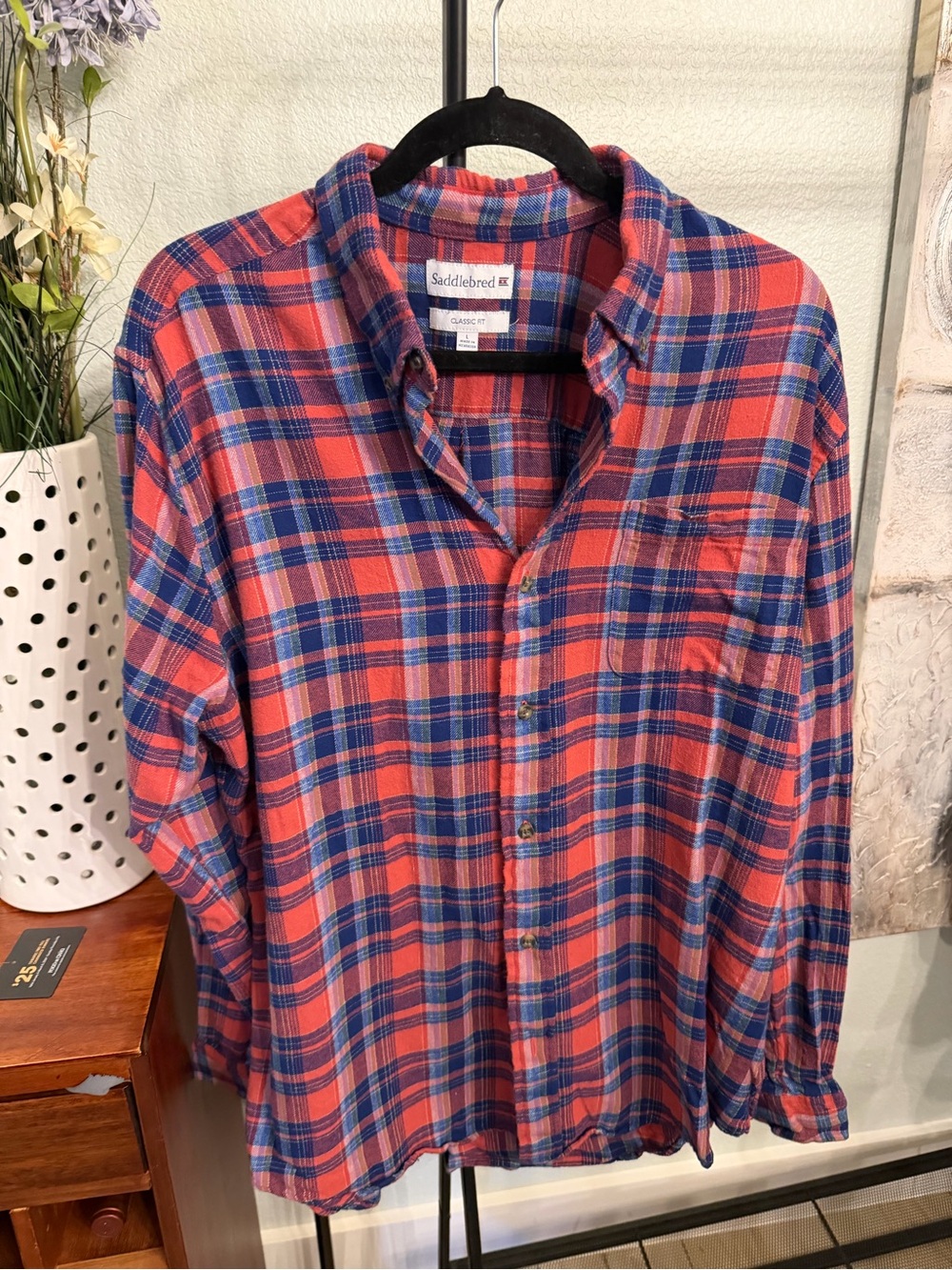 Saddlebred Men's Red & Blue Plaid Flannel Button-Down Shirt